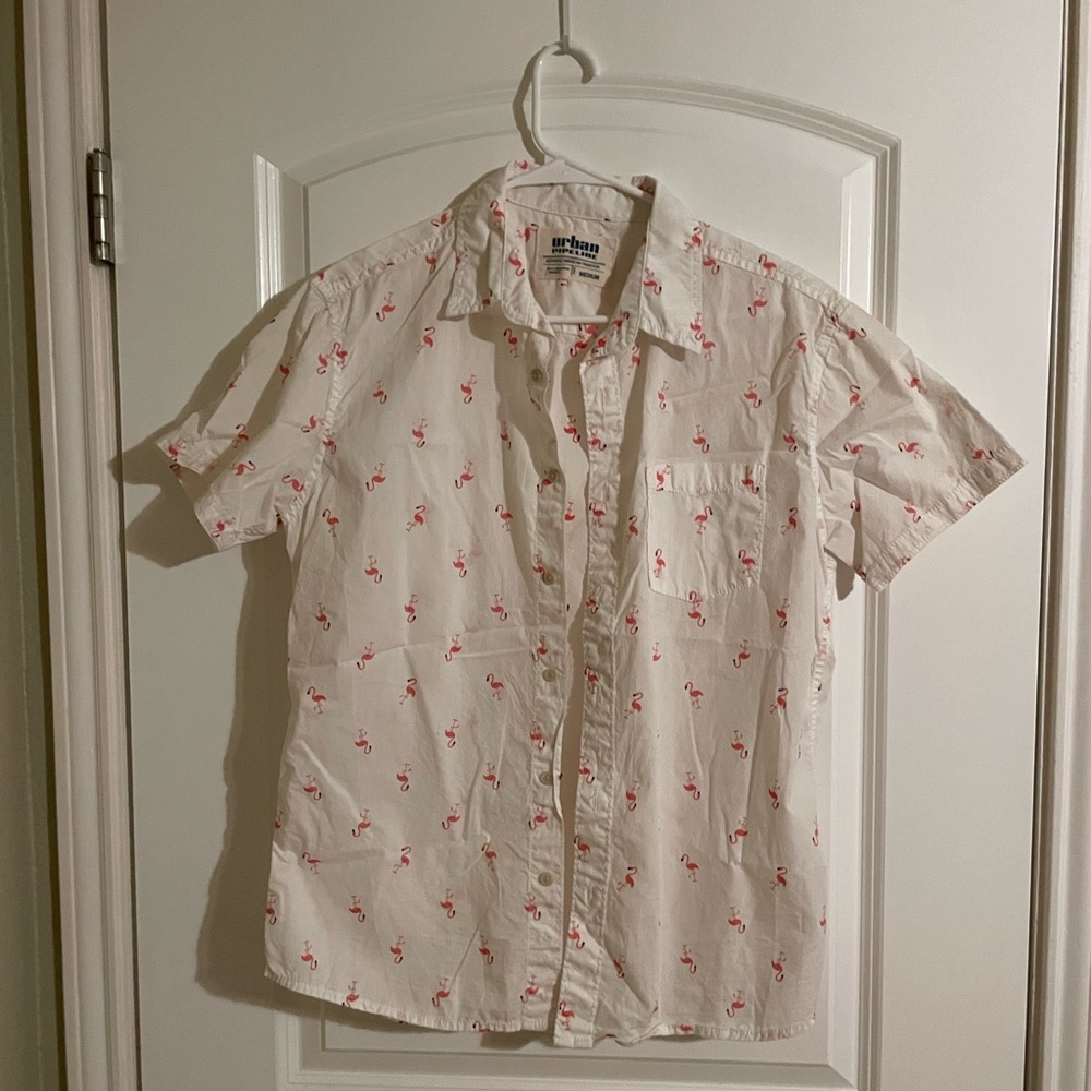 Urban Pipeline | Men's White Flamingo Button Down Shirt